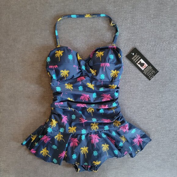 Shore Shapes Women's Blue Floral Print One Piece Swimsuit With Skirt Siz… - Picture 1 of 10